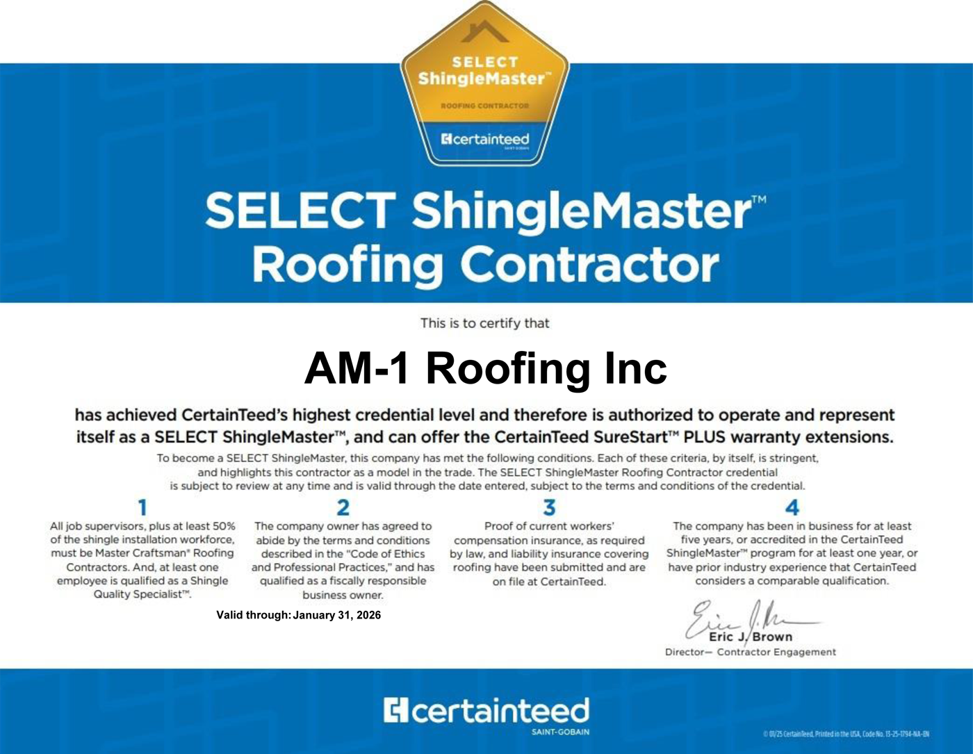 Warranty Certification Certainteed